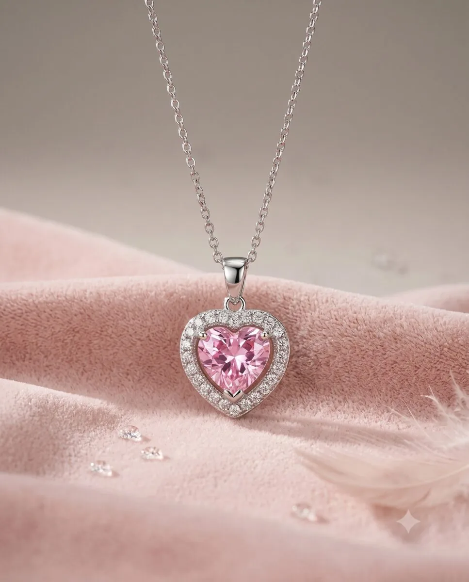 MEQAD pink heart halo necklace