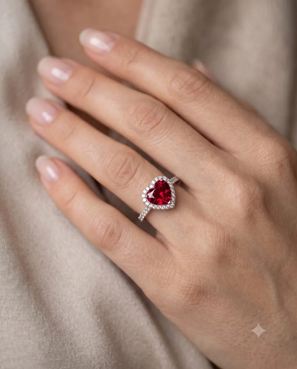 MEQAD ruby heart halo ring